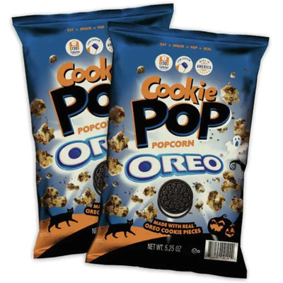 The special Halloween flavor edition of Cookie Pop OREO® popcorn, drizzled to perfection with orange colored creme.